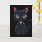 小さな怖い黒猫 カード (黄色い花)