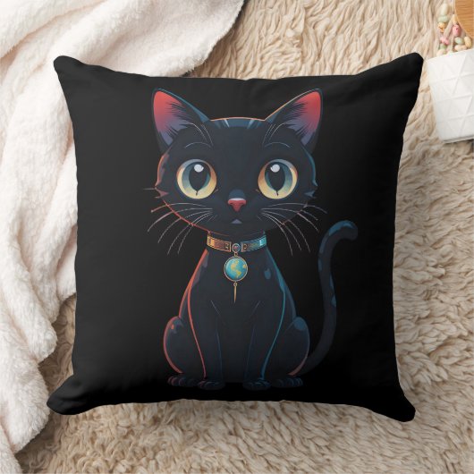 小さな怖い黒猫 クッション (ブランケット)