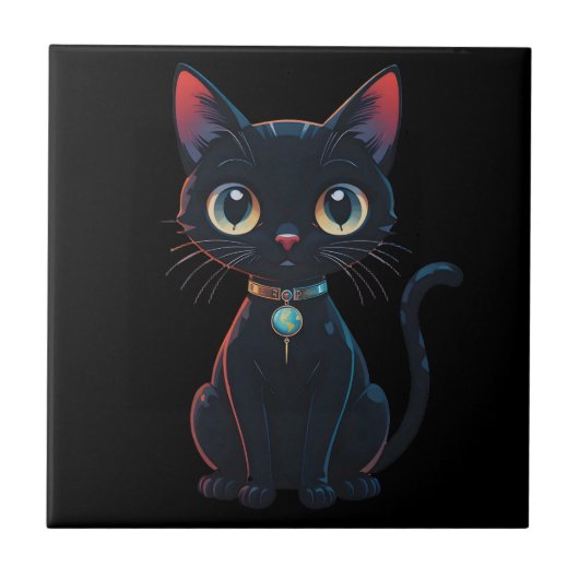 小さな怖い黒猫 タイル (正面)