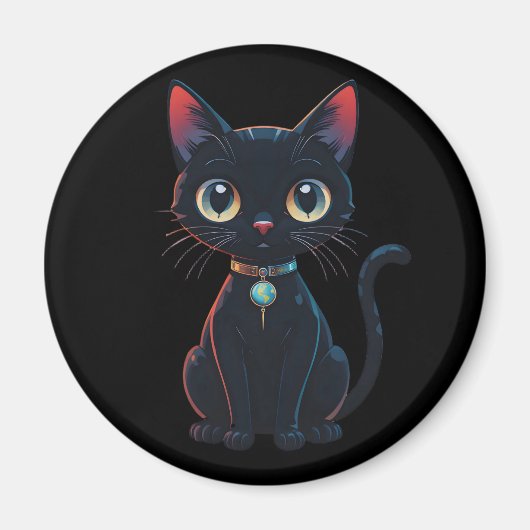 小さな怖い黒猫 マグネット (正面)
