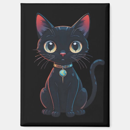 小さな怖い黒猫 マグネット (正面)