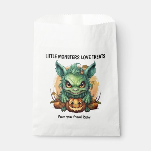 小さな怪物の緑の生き物ハロウィン フェイバーバッグ (正面)