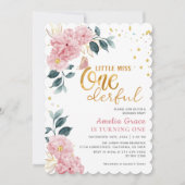 小さな恋しく思オネダーフルなピンクの女の子1歳の誕生日 招待状 (正面)