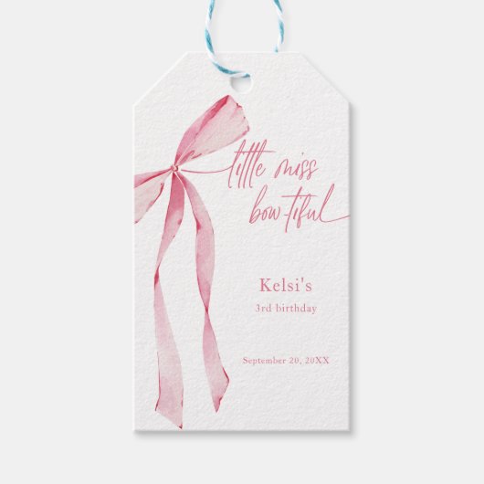 小さな恋しく思水色ピンクの誕生日 ギフトタグ (正面)