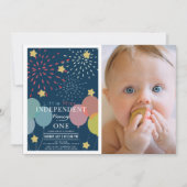 小さな恋しく思独立した花火フォト誕生日 招待状 (正面)