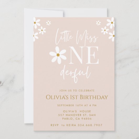 小さな恋しく思1ダーフルデイジーの花1日の誕生日 招待状 (正面)