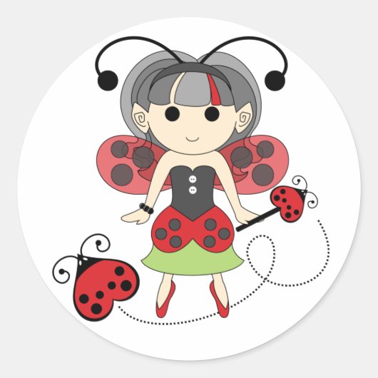 小さな恋しく思Ladybug女の子フェアリーのバグのサークルシール ラウンドシール (正面)