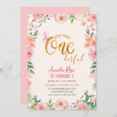 小さな恋しく思onederfulフローラの女の子1st誕生日 招待状 (正面/裏面)