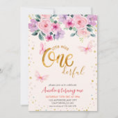 小さな恋しく思onederfulフローラの女の子1st誕生日 招待状 (正面)