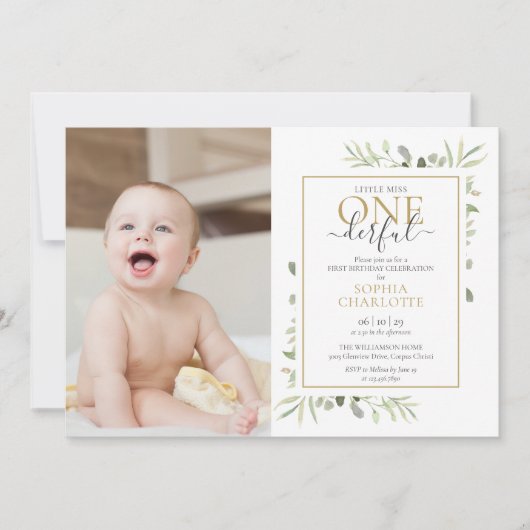 小さな恋しく思ONEderful写真かわいい女の子1st誕生日 招待状 (正面)