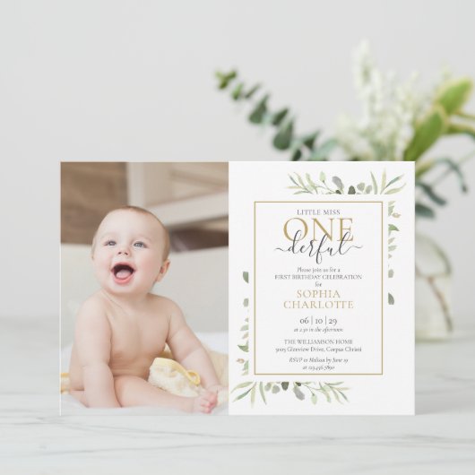 小さな恋しく思ONEderful写真かわいい女の子1st誕生日 招待状 (スタンド正面)