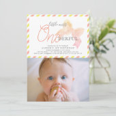 小さな恋しく思ONEderful女の子の写真1st誕生日 招待状 (スタンド正面)