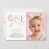 小さな恋しく思ONEderful女の子1stバースデーフォト 招待状 (正面)