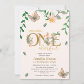 小さな恋しく思onederful桃のフローラ1日の誕生日 招待状 (正面)