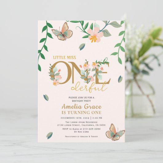 小さな恋しく思onederful桃のフローラ1日の誕生日 招待状 (スタンド正面)