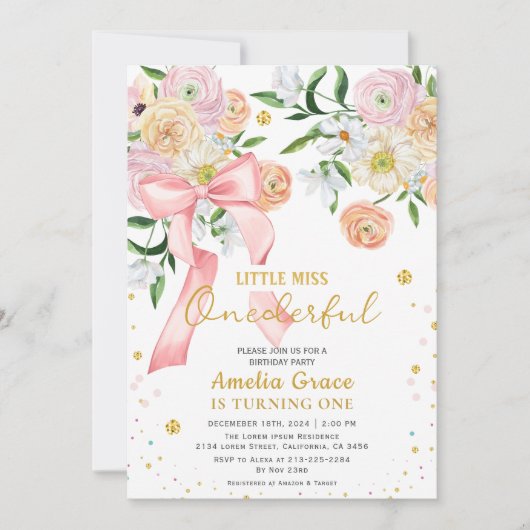 小さな恋しく思onederful peach girlの最初の誕生日 招待状 (正面)