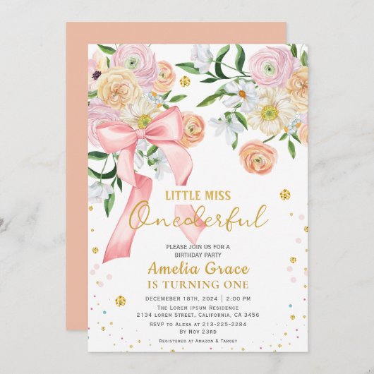 小さな恋しく思onederful peach girlの最初の誕生日 招待状 (正面/裏面)