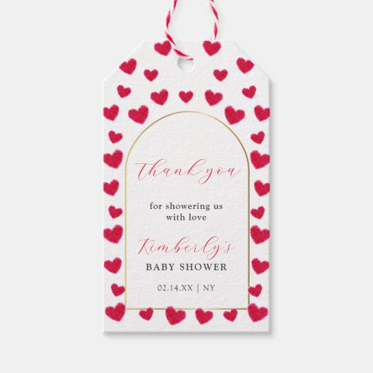 小さな恋人のアーチバレンタインの赤ちゃんシャワー ギフトタグ (正面)