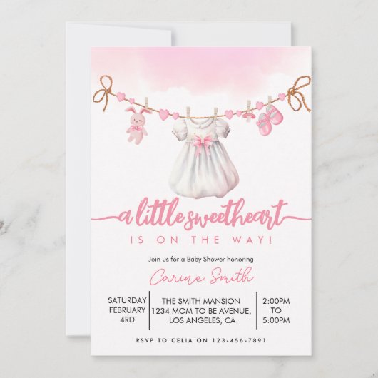 小さな恋人のバレンタインの女の子の赤ちゃんシャワー 招待状 (正面)