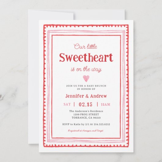 小さな恋人のバレンタインカップルのシャワー 招待状 (正面)