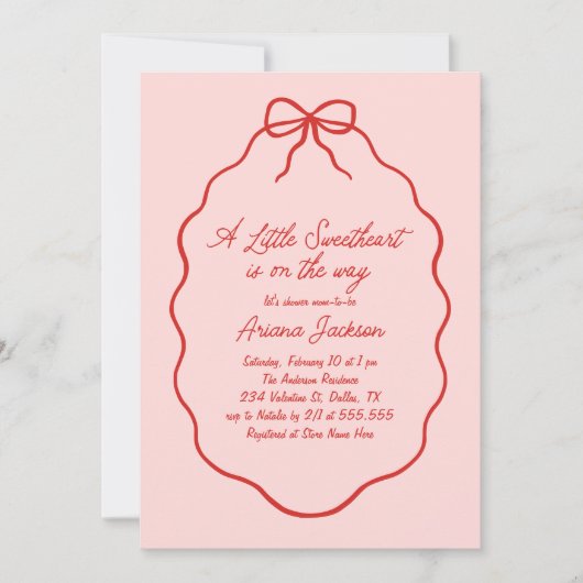 小さな恋人の手を引きバレンタインベビーシャワー 招待状 (正面)