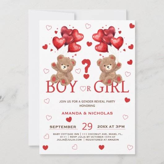 小さな恋人は気球を持つ性別が明らかにする 招待状 (正面)