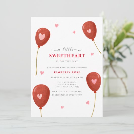小さな恋人バルーンバレンタインの赤ちゃんシャワー 招待状 (スタンド正面)