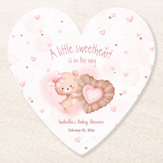 小さな恋人ピンクの赤ちゃんシャワー ペーパーコースター (正面)
