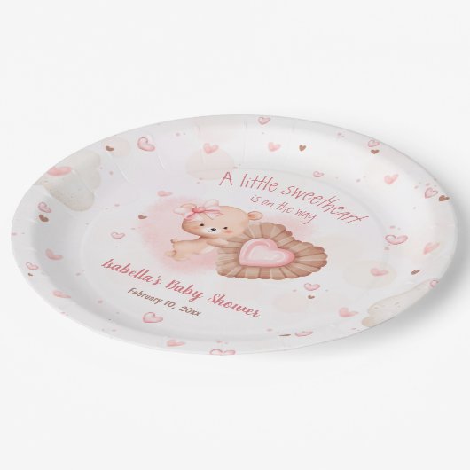 小さな恋人ピンクの赤ちゃんシャワー ペーパープレート (アングル)