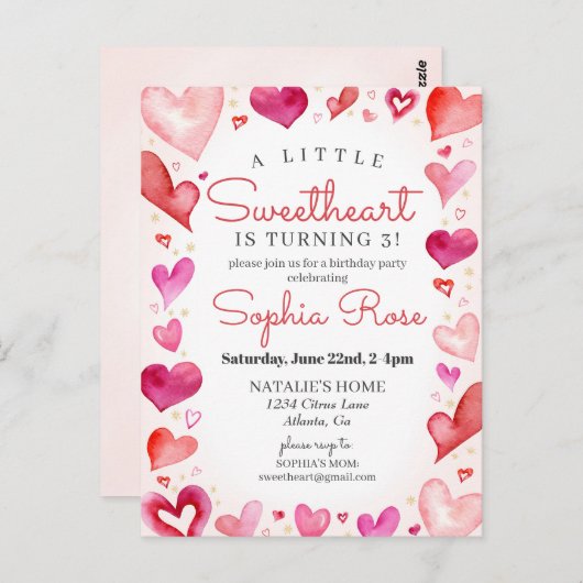 小さな恋人2月誕生日パーティー女子 ポストカード (正面/裏面)