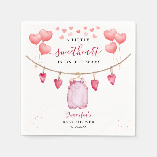 小さな恋人 |バレンタインデーの赤ちゃんシャワー スタンダードカクテルナプキン (正面)