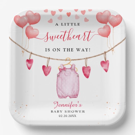 小さな恋人 |バレンタインデーの赤ちゃんシャワー ペーパープレート (正面)