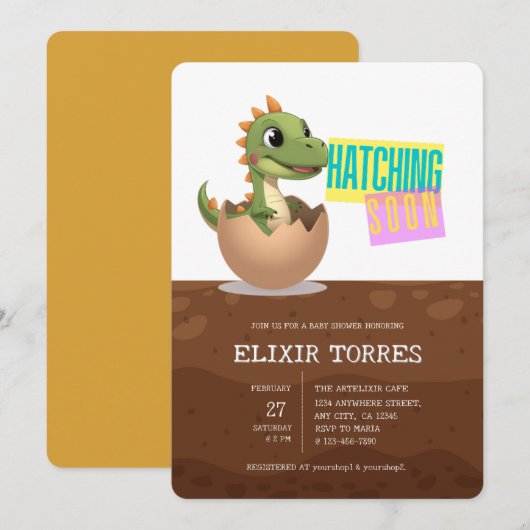 小さな恐竜がもうすぐ生まれる 招待状 (正面/裏面)