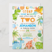 小さな恐竜のスタンプ&チョンプ 誕生日パーティー 招待状 (正面)