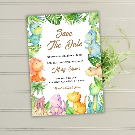 小さな恐竜のベビーシャワー Save The Date 招待状