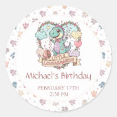 小さな恐竜の子供の誕生日パーティー ラウンドシール (正面)