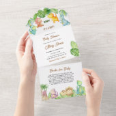 小さな恐竜の赤ちゃんシャワー オールインワン招待状 (貼ってはがせる)