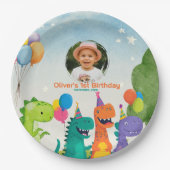 小さな恐竜の1歳の誕生日紙皿 ペーパープレート (正面)