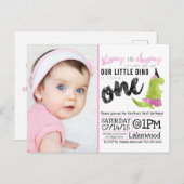 小さな恐竜ツチュピンク恐竜バレリーナグリーン インビテーションポストカード (正面/裏面)