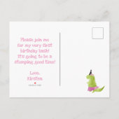 小さな恐竜ツチュピンク恐竜バレリーナグリーン インビテーションポストカード (裏面)