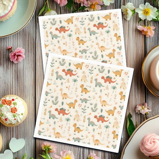 小さな恐竜ベージュのニュートラルトーン スタンダードカクテルナプキン