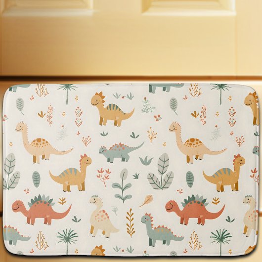 小さな恐竜ベージュのニュートラルトーン バスマット