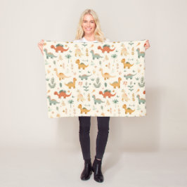 小さな恐竜ベージュのニュートラルトーン フリースブランケット