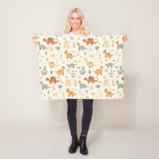 小さな恐竜ベージュのニュートラルトーン フリースブランケット (インサイチュ)