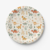 小さな恐竜ベージュのニュートラルトーン ペーパープレート (正面)
