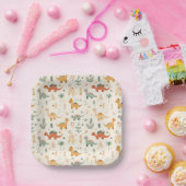 小さな恐竜ベージュのニュートラルトーン ペーパープレート (パーティー)