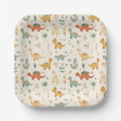 小さな恐竜ベージュのニュートラルトーン ペーパープレート (正面)