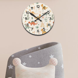 小さな恐竜ベージュのニュートラルトーン ラウンド壁時計