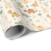 小さな恐竜ベージュのニュートラルトーン ラッピングペーパー (ロールコーナー)