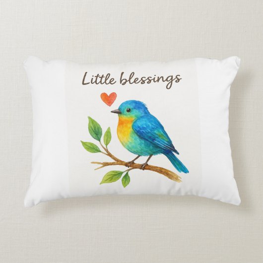 小さな恵み – 水色の鳥の子供のための枕 アクセントクッション (正面)